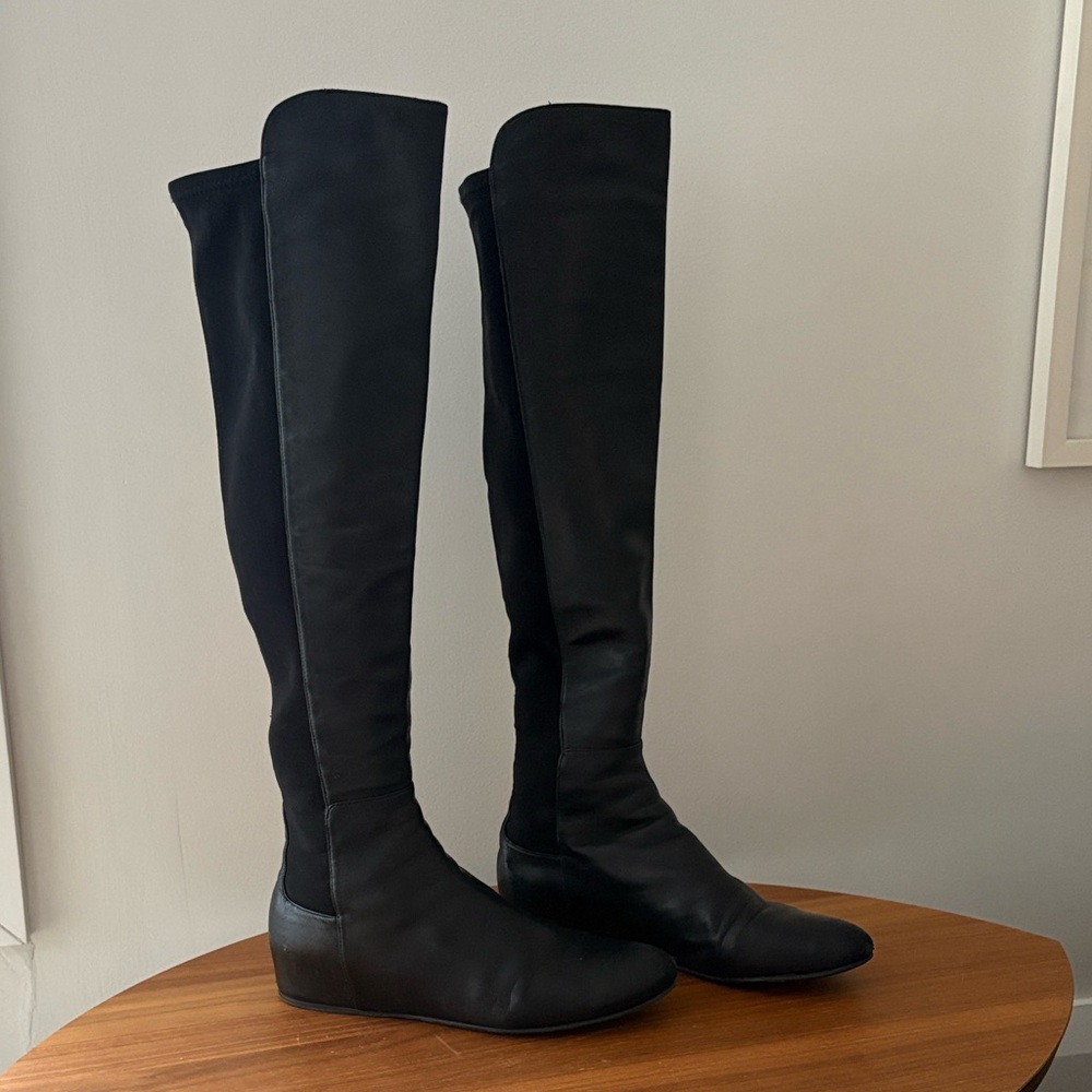 Stuart Weitzman Black Over The Knee-High Leather Boots - Classic size 8.5